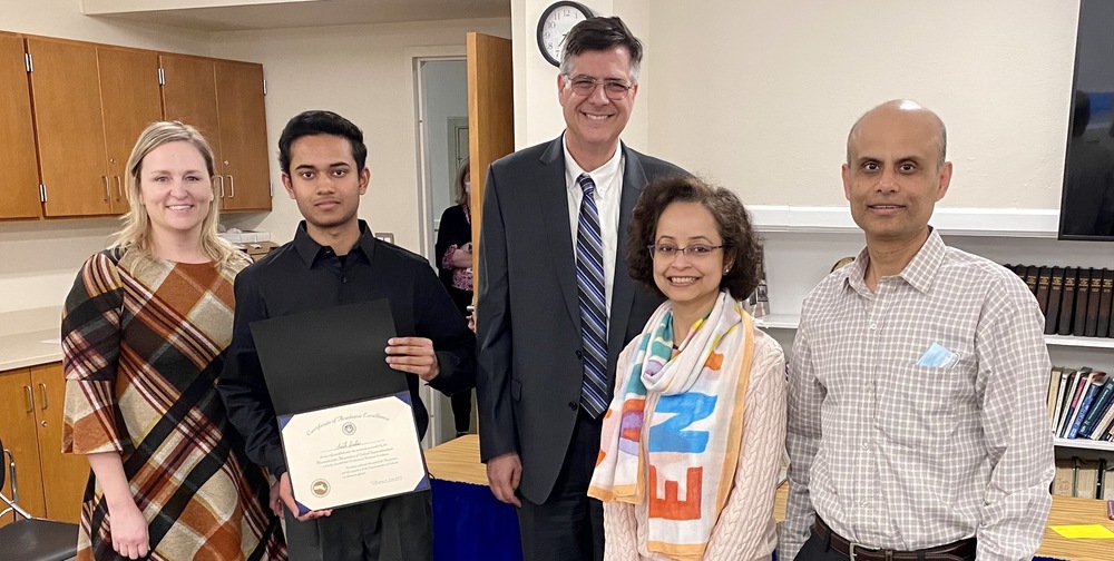 SHS senior Anish Sinha received the MASS Certificate of Academic Excellence