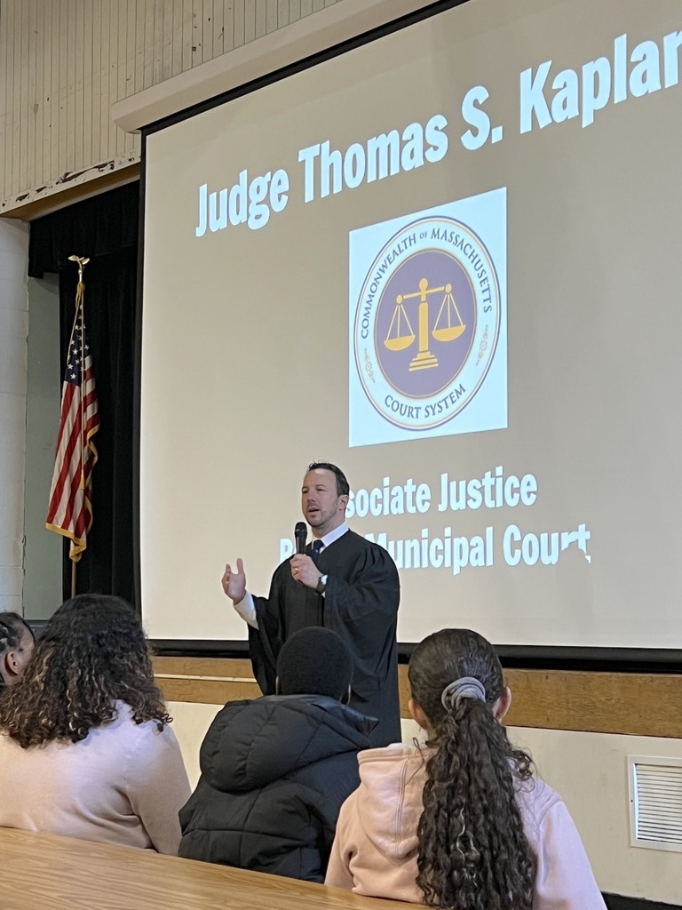 The Hon. Thomas S. Kaplanes, Associate Justice at Boston Municipal Court, spoke with O'Donnell Middle School 8th graders.