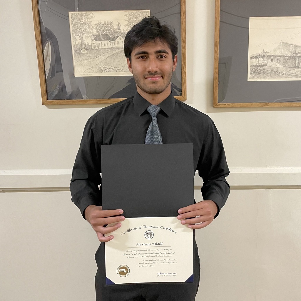 Murtaza Khalil received the Massachusetts Association of School Superintendents (MASS) Certificate of Academic Excellence